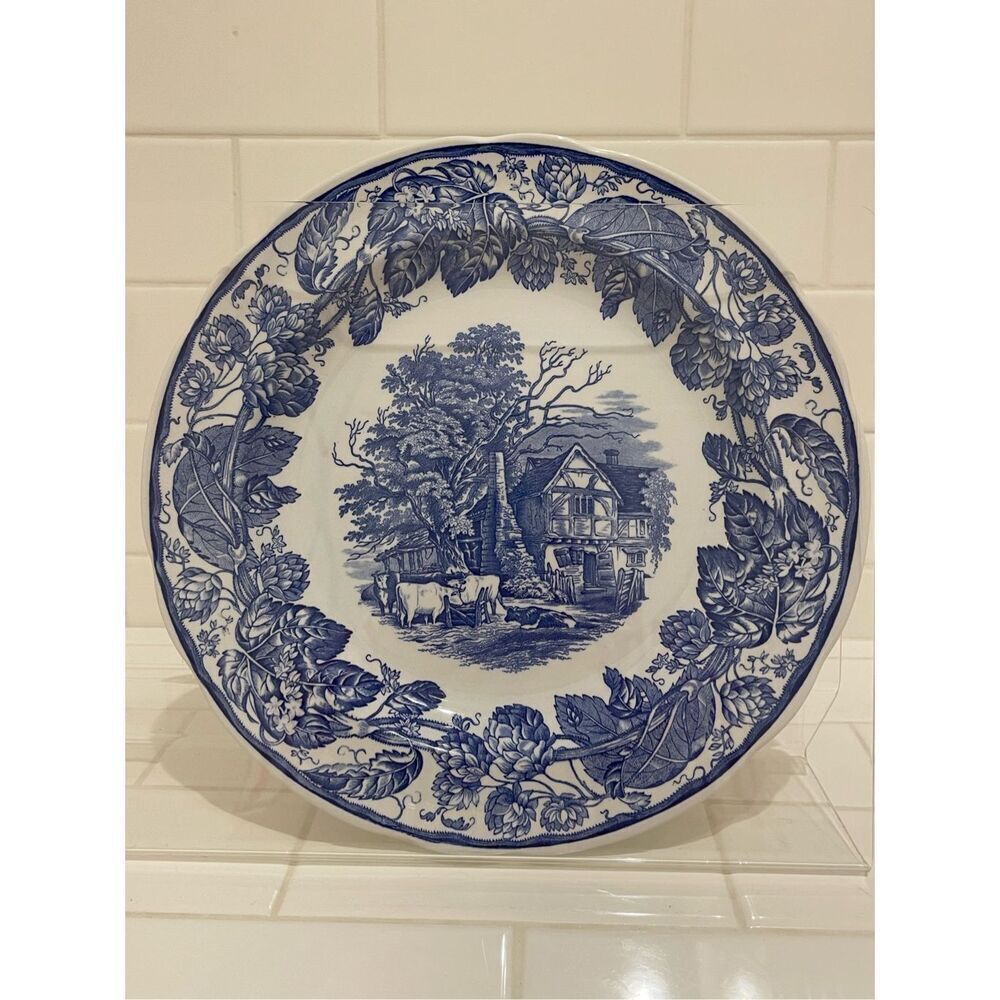 Spode Blue Room Collection Rural Scenes Plate Blue Transferware Made in England